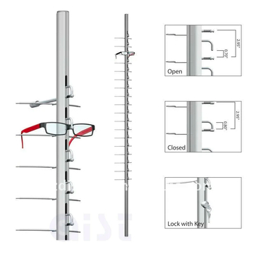 Hold 9/12/14/18/20 Pair Glasses Aluminium Alloy Optical Frames Safety Display Wall Mounted Stand Rack with Lock Sunglasses