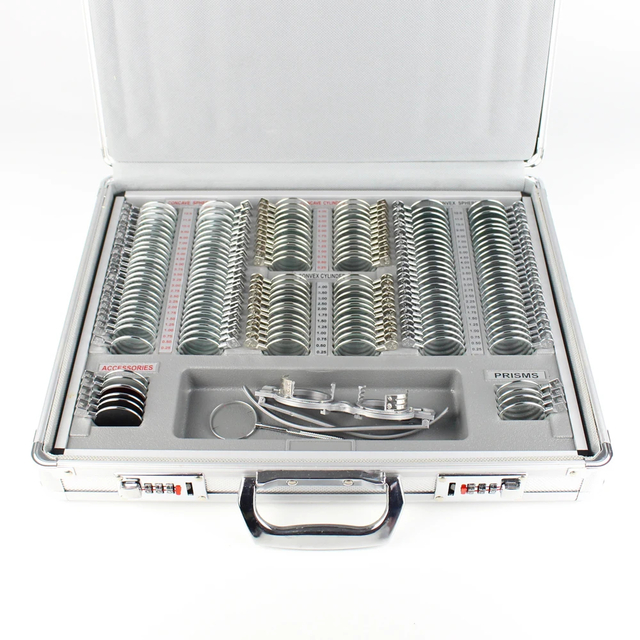 158 Trial Lens Set Aluminum Carry Case Shinny Metal Rim Free Trial Frame